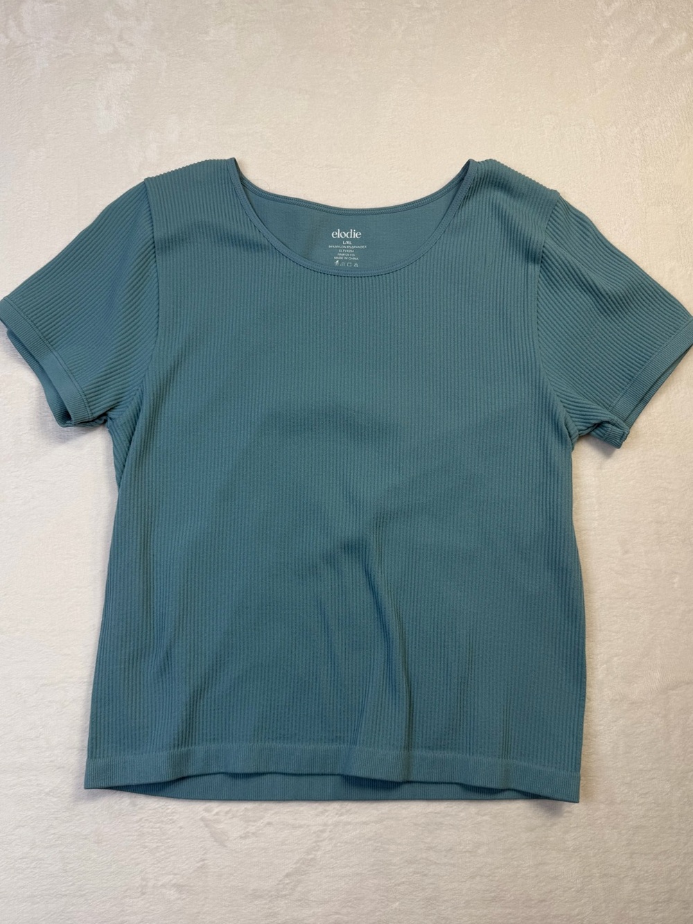 Elodie Blue Ribbed Stretch Short Sleeve Top L/XL